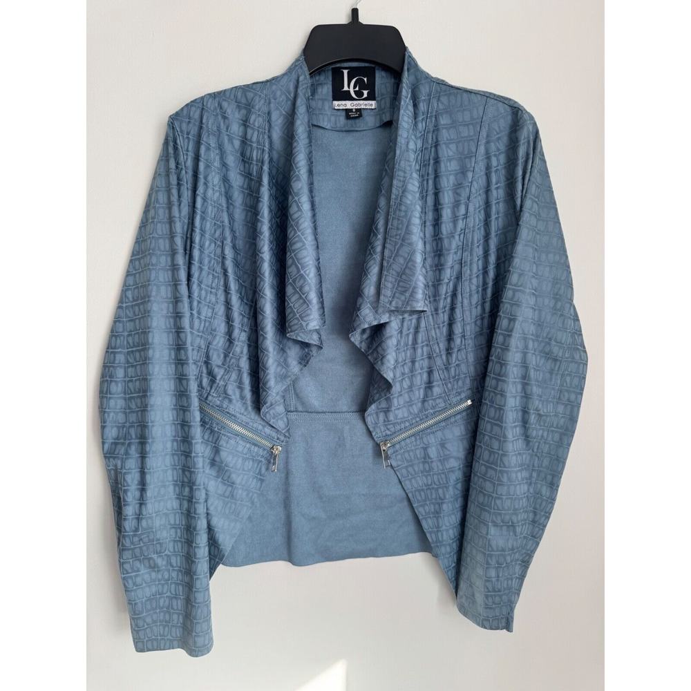 LG LENA GABRIELLE Moto Open Flutter Crop Blazer Jacket Biker SZ 8